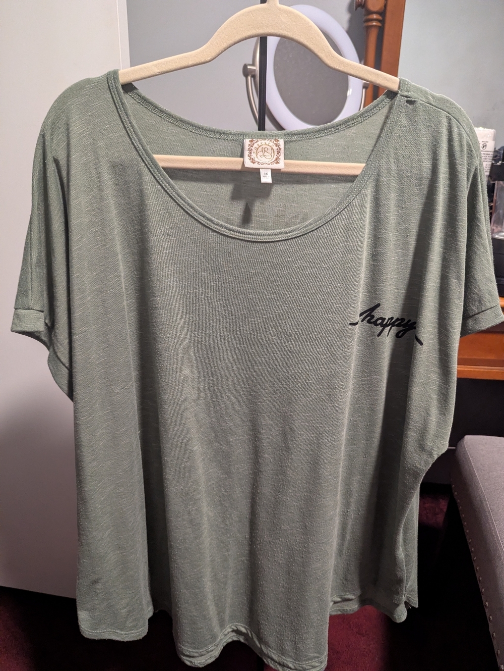 Relaxed Sage Green 'Happy' Scoop Neck Tee